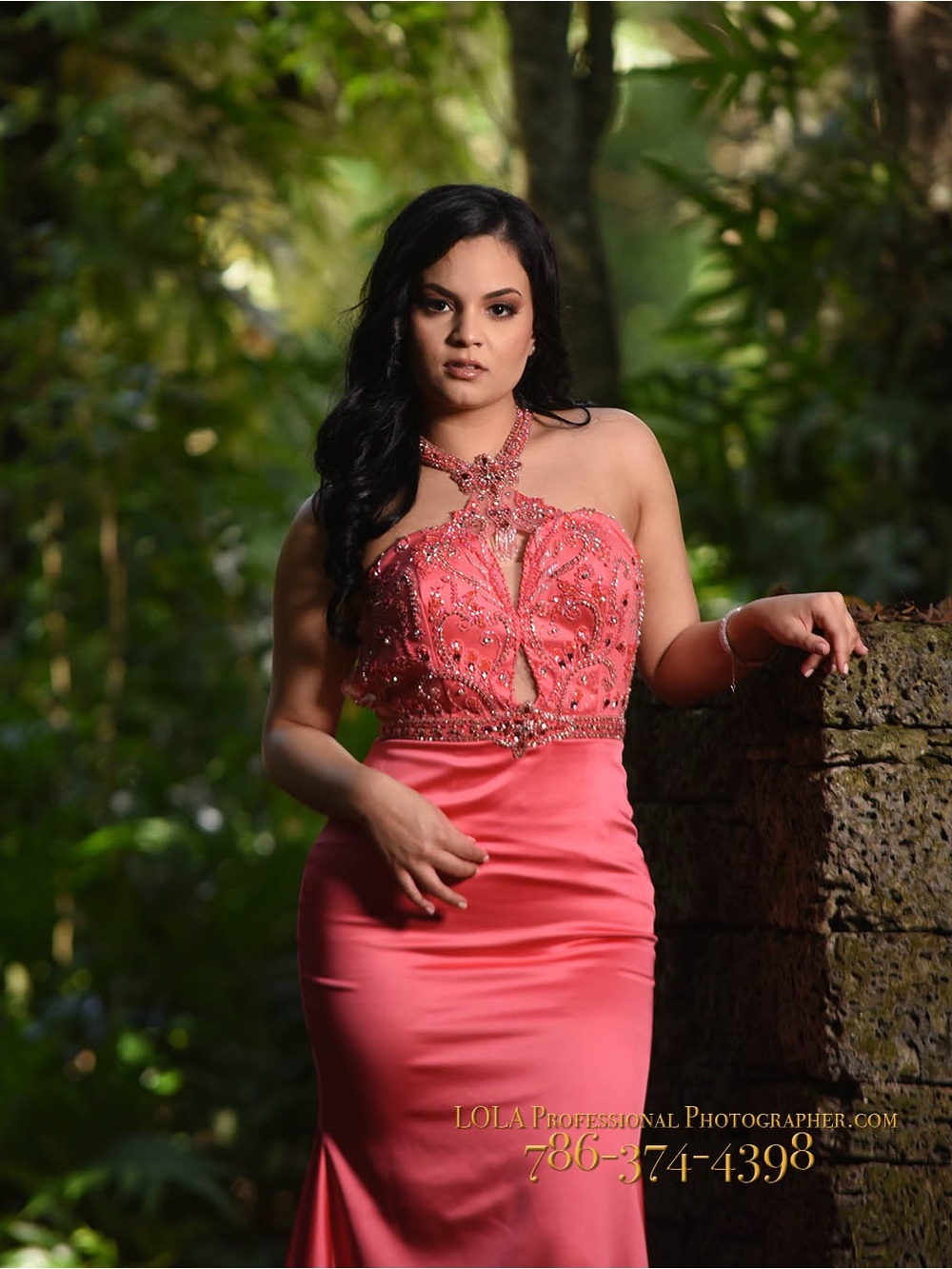 Coral Beaded Halter Evening Prom Mermaid Dress with train